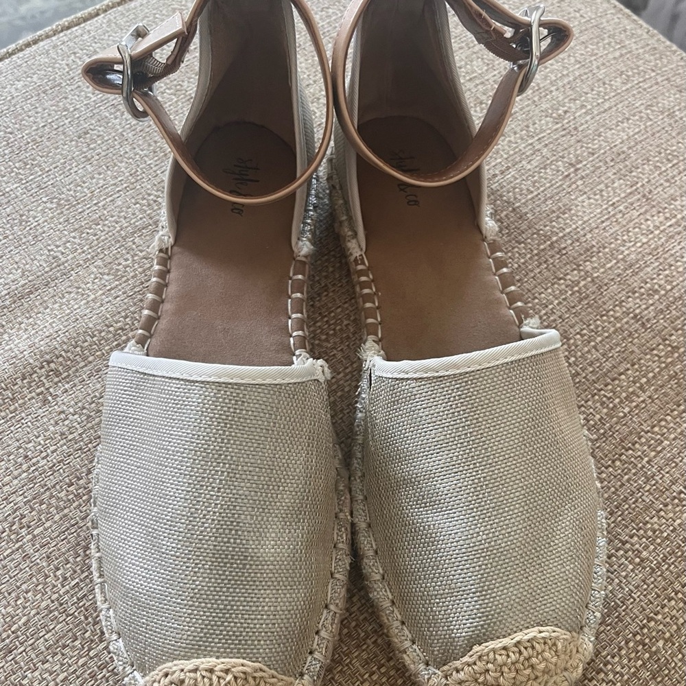 Style & Co. Natural Canvas Espadrille Ankle-Strap Flats